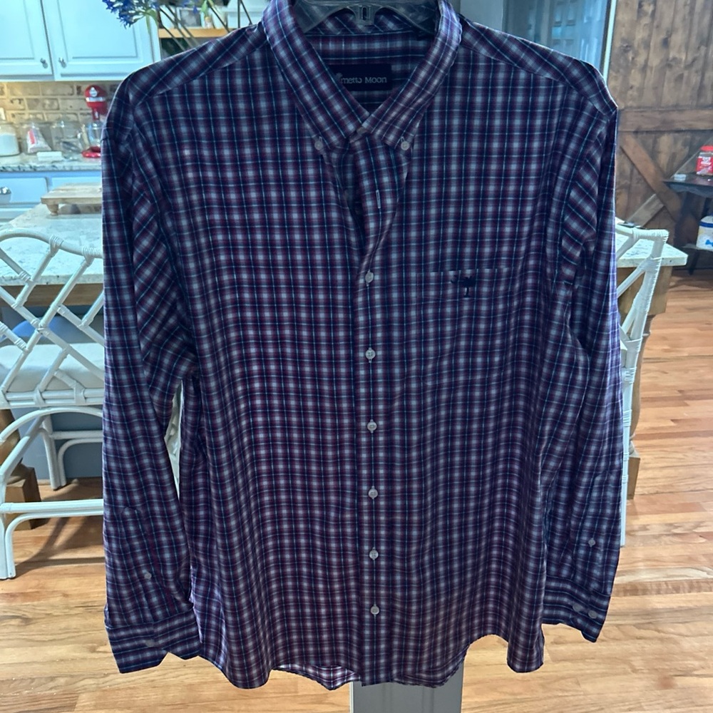 Palmetto moon Men's Purple Plaid Casual Button Down Shirt XL